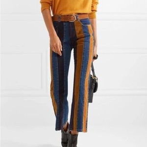 See by Chloe Cropped Corduroy-Paneled Mid Rise Flared Jeans